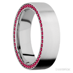 7 mm wide/Flat/14K White Gold band with a Side Eternity arrangement of .01 carat Round Ruby stones in a Bead Channel setting. - Diamonds By Rothschild