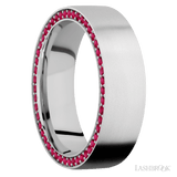 7 mm wide/Flat/14K White Gold band with a Side Eternity arrangement of .01 carat Round Ruby stones in a Bead Channel setting. - Diamonds By Rothschild