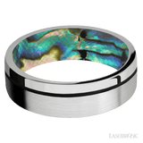 7 mm wide/Flat/14K White Gold band with one 0.5 mm Off Center inlay of Black also featuring a Abalone sleeve. - Diamonds By Rothschild
