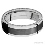 7 mm wide/Flat/14K White Gold band with one 4 mm Centered inlay of Zirconium and featuring a Side Eternity arrangement of .01 carat Round Diamond stones in a Bead Channel setting - Diamonds By Rothschild