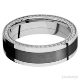 7 mm wide/Flat/14K White Gold band with one 4 mm Centered inlay of Zirconium and featuring a Side Eternity arrangement of .01 carat Round Diamond stones in a Bead Channel setting - Diamonds By Rothschild