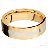 7 mm wide/Flat/14K Yellow Gold band with one 2 mm Centered inlay of 14K White Gold. - Diamonds By Rothschild