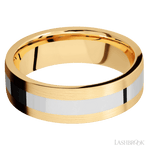 7 mm wide/Flat/14K Yellow Gold band with one 3 mm Centered inlay of 14K White Gold. - Diamonds By Rothschild