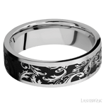 7 mm wide/Flat/Cobalt Chrome band with a laser carved Black Leaf pattern. - Diamonds By Rothschild