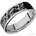 7 mm wide/Flat/Cobalt Chrome band with a laser carved Black Leaf pattern. - Diamonds By Rothschild