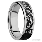 7 mm wide/Flat/Cobalt Chrome band with a laser carved Black Leaf pattern. - Diamonds By Rothschild