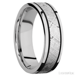 7 mm wide/Flat/Cobalt Chrome band with one 4 mm Centered inlay of Meteorite. - Diamonds By Rothschild