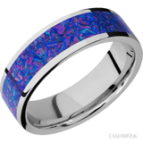 7 mm wide/Flat/Cobalt Chrome band with one 5 mm Centered inlay of Purple Opal. - Diamonds By Rothschild