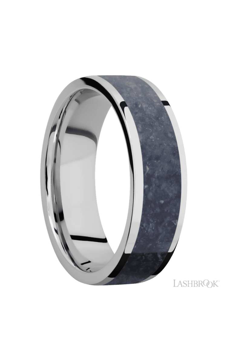 7 mm wide/Flat/Cobalt Chrome band with one 5 mm Centered inlay of Sodalite. - Diamonds By Rothschild