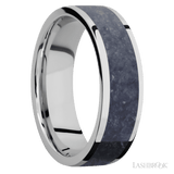 7 mm wide/Flat/Cobalt Chrome band with one 5 mm Centered inlay of Sodalite. - Diamonds By Rothschild