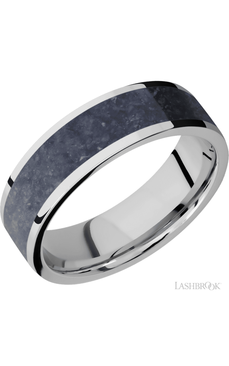 7 mm wide/Flat/Cobalt Chrome band with one 5 mm Centered inlay of Sodalite. - Diamonds By Rothschild