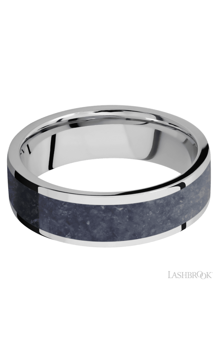 7 mm wide/Flat/Cobalt Chrome band with one 5 mm Centered inlay of Sodalite. - Diamonds By Rothschild