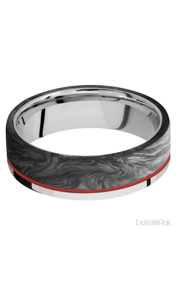 7 mm wide/Flat/Cobalt Chrome band with one 5 mm Off Center Edge inlay of Forged Carbon Fiber. - Diamonds By Rothschild
