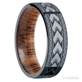 7 mm wide/Flat/Tantalum band with a laser carved Maori pattern also featuring a Koa sleeve. - Diamonds By Rothschild