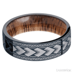 7 mm wide/Flat/Tantalum band with a laser carved Maori pattern also featuring a Koa sleeve. - Diamonds By Rothschild