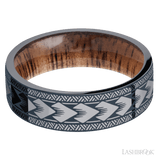 7 mm wide/Flat/Tantalum band with a laser carved Maori pattern also featuring a Koa sleeve. - Diamonds By Rothschild