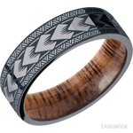 7 mm wide/Flat/Tantalum band with a laser carved Maori pattern also featuring a Koa sleeve. - Diamonds By Rothschild