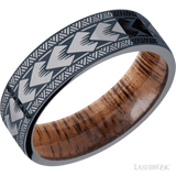 7 mm wide/Flat/Tantalum band with a laser carved Maori pattern also featuring a Koa sleeve. - Diamonds By Rothschild