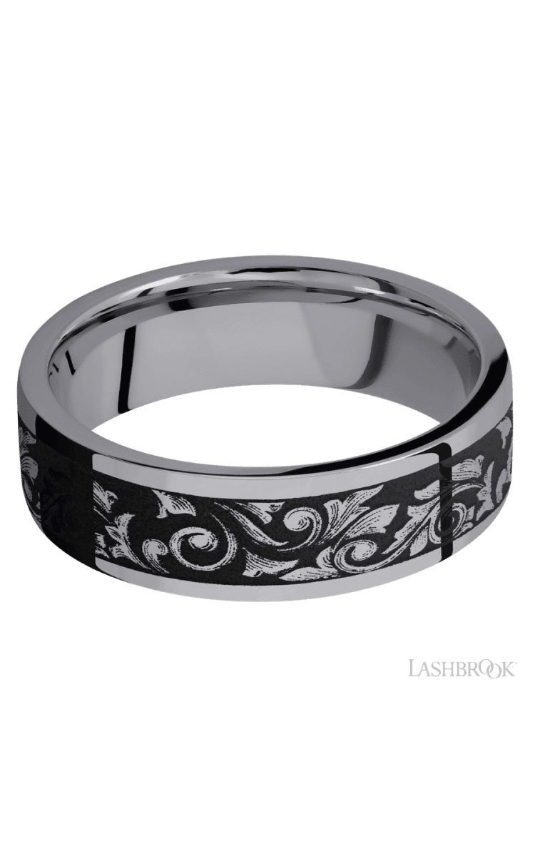 7 mm wide/Flat/Tantalum band with a laser carved Western Scroll pattern. - Diamonds By Rothschild