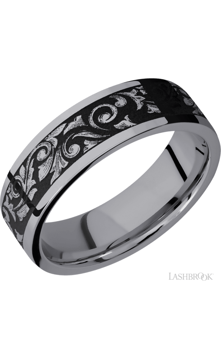 7 mm wide/Flat/Tantalum band with a laser carved Western Scroll pattern. - Diamonds By Rothschild