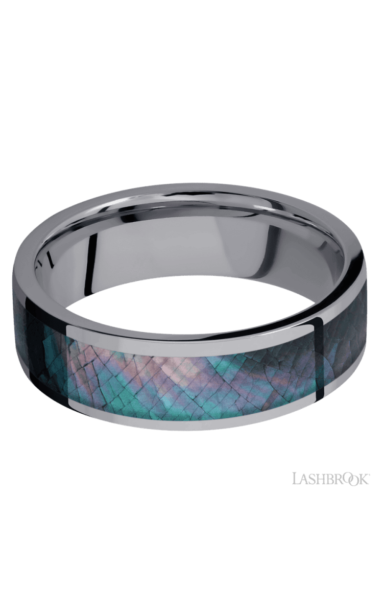 7 mm wide/Flat/Tantalum band with one 5 mm Centered inlay of Black Mother of Pearl. - Diamonds By Rothschild