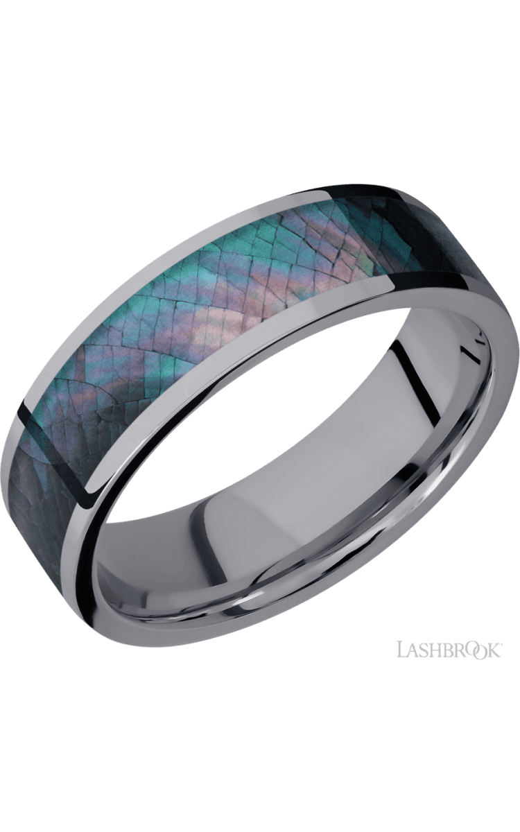 7 mm wide/Flat/Tantalum band with one 5 mm Centered inlay of Black Mother of Pearl. - Diamonds By Rothschild