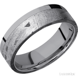 7 mm wide/Flat/Tantalum band with one 5 mm Off Center Edge inlay of Meteorite. - Diamonds By Rothschild