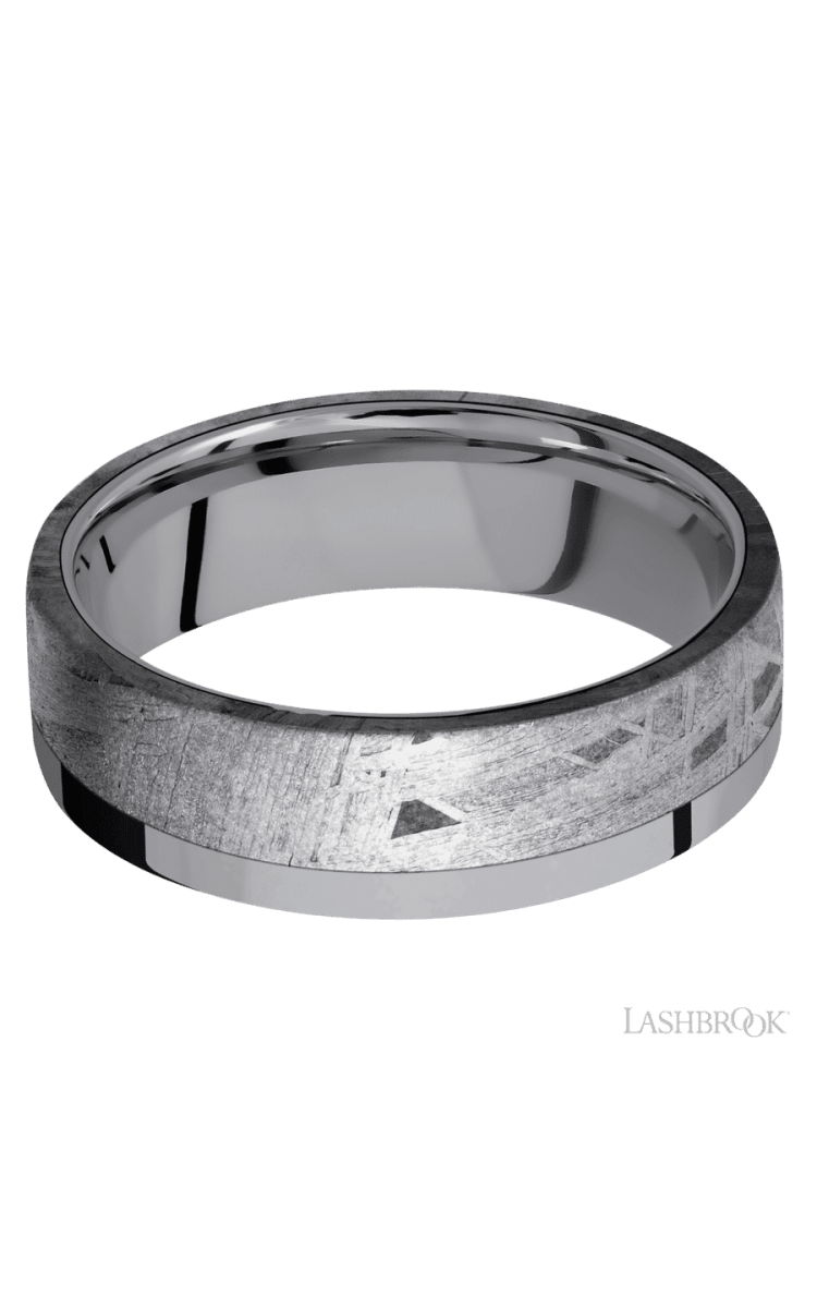7 mm wide/Flat/Tantalum band with one 5 mm Off Center Edge inlay of Meteorite. - Diamonds By Rothschild