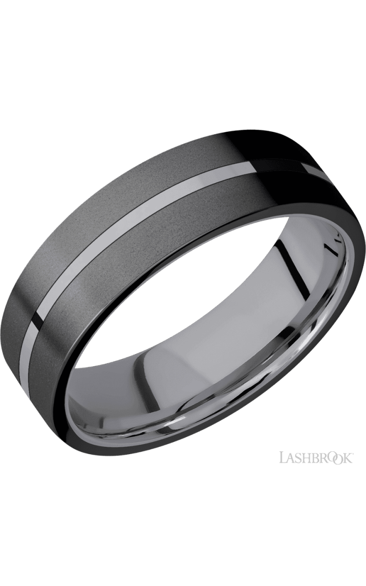 7 mm wide/Flat/Tantalum band with two 3 mm Double Off Center Edge inlays of Zirconium. - Diamonds By Rothschild