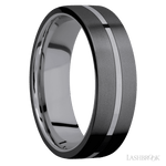 7 mm wide/Flat/Tantalum band with two 3 mm Double Off Center Edge inlays of Zirconium. - Diamonds By Rothschild