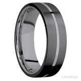 7 mm wide/Flat/Tantalum band with two 3 mm Double Off Center Edge inlays of Zirconium. - Diamonds By Rothschild