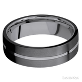 7 mm wide/Flat/Tantalum band with two 3 mm Double Off Center Edge inlays of Zirconium. - Diamonds By Rothschild
