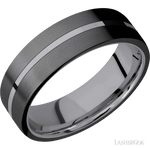 7 mm wide/Flat/Tantalum band with two 3 mm Double Off Center Edge inlays of Zirconium. - Diamonds By Rothschild