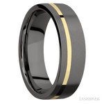 7 mm wide/Flat/Tantalum Noir band with one 1 mm Off Center inlay of 14K Yellow Gold. - Diamonds By Rothschild