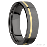 7 mm wide/Flat/Tantalum Noir band with one 1 mm Off Center inlay of 14K Yellow Gold. - Diamonds By Rothschild
