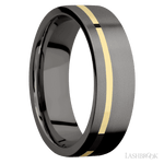 7 mm wide/Flat/Tantalum Noir band with one 1 mm Off Center inlay of 14K Yellow Gold. - Diamonds By Rothschild