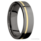 7 mm wide/Flat/Tantalum Noir band with one 1 mm Off Center inlay of 14K Yellow Gold. - Diamonds By Rothschild