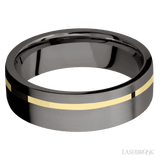 7 mm wide/Flat/Tantalum Noir band with one 1 mm Off Center inlay of 14K Yellow Gold. - Diamonds By Rothschild