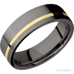 7 mm wide/Flat/Tantalum Noir band with one 1 mm Off Center inlay of 14K Yellow Gold. - Diamonds By Rothschild