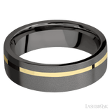 7 mm wide/Flat/Tantalum Noir band with one 1 mm Off Center inlay of 14K Yellow Gold. - Diamonds By Rothschild