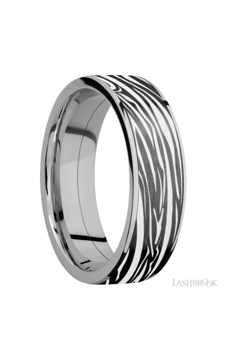 7 mm wide/Flat/Titanium band with one 6 mm Centered inlay of Zirconium with a laser carved Zebra pattern. - Diamonds By Rothschild
