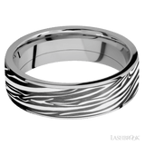 7 mm wide/Flat/Titanium band with one 6 mm Centered inlay of Zirconium with a laser carved Zebra pattern. - Diamonds By Rothschild