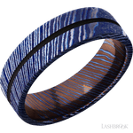 7 mm wide/Flat/Titanium Damascus band with one 1 mm Centered inlay of Black. - Diamonds By Rothschild