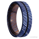 7 mm wide/Flat/Titanium Damascus band with one 1 mm Centered inlay of Black. - Diamonds By Rothschild