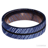 7 mm wide/Flat/Titanium Damascus band with one 1 mm Centered inlay of Black. - Diamonds By Rothschild