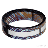 7 mm wide/Flat/Titanium Damascus band with one 3 mm Centered inlay of Cobalt Chrome. - Diamonds By Rothschild