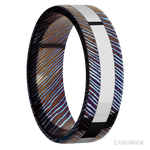 7 mm wide/Flat/Titanium Damascus band with one 3 mm Centered inlay of Cobalt Chrome. - Diamonds By Rothschild