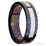7 mm wide/Flat/Titanium Damascus band with one 3 mm Centered inlay of Cobalt Chrome. - Diamonds By Rothschild