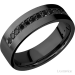 7 mm wide/Flat/Zirconium band with a Half Eternity arrangement of .03 carat Round Black Diamond stones in a Bead setting. - Diamonds By Rothschild
