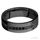 7 mm wide/Flat/Zirconium band with a Half Eternity arrangement of .03 carat Round Black Diamond stones in a Bead setting. - Diamonds By Rothschild